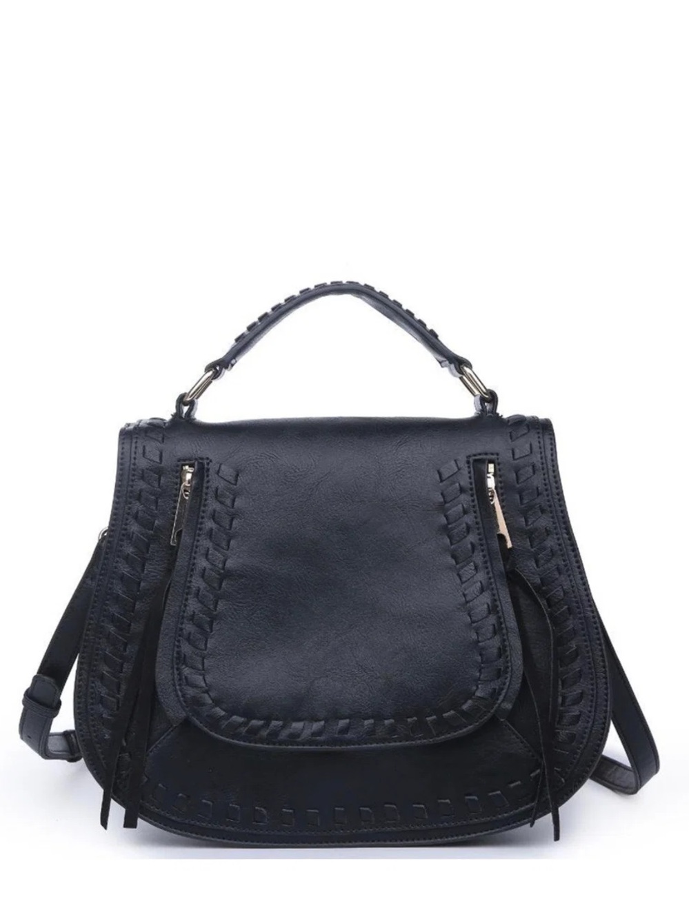 Urban Expressions Black Khloe Whipstitch Saddle Crossbody Bag